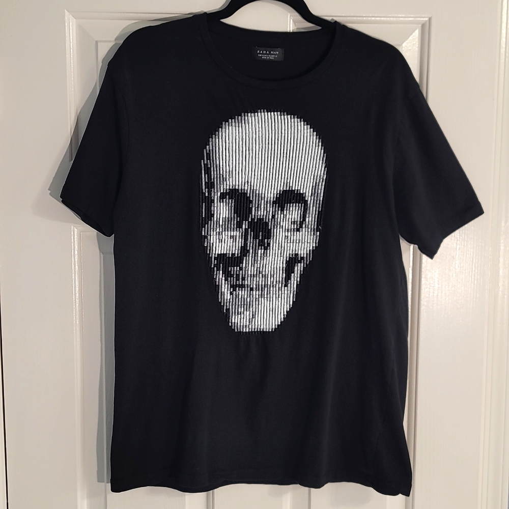 Zara Embroidered 3D Skull T-Shirt XL